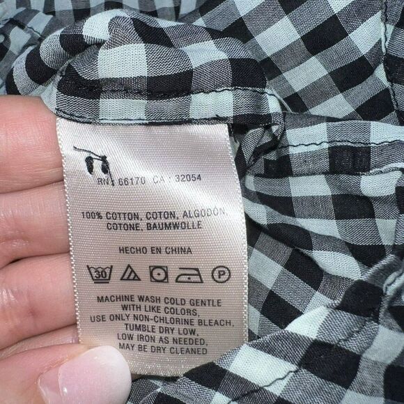 Meadow Rue Sz 6 Button Down Shirt Black Blue Green Plaid Check 3/4 Sleeve - Picture 4 of 4